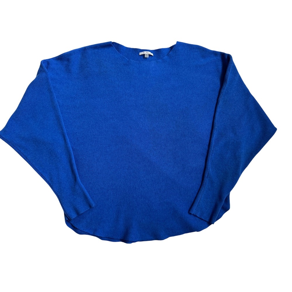 Vila Milano Royal Blue Cotton Blend Ribbed Dolman Sleeve Sweater L Chic Trendy